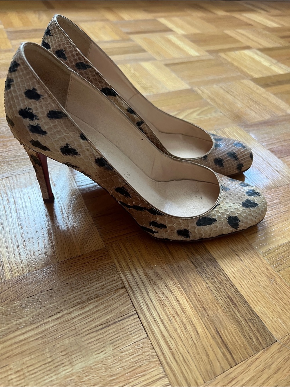 Christian Louboutin Leopard-Print Snakeskin Pumps in Beige and Black